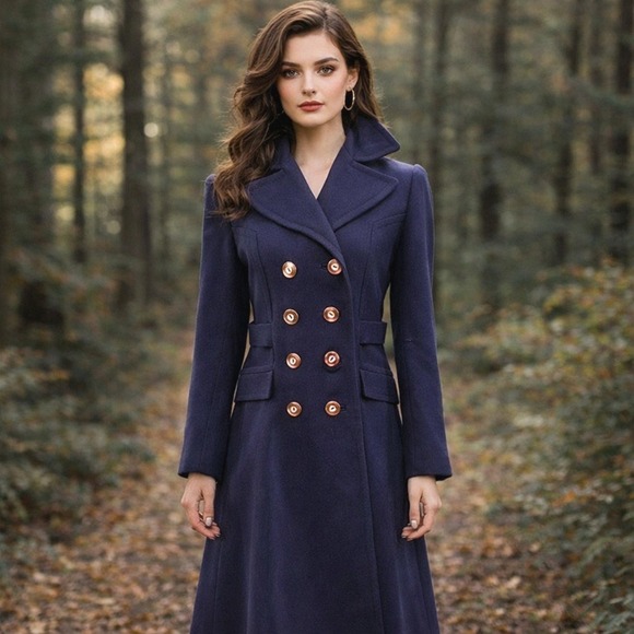 Corry Fashions David de Montreal Jackets & Blazers - Vintage 70s Corry Fashions David de Montreal Navy Wool Princess Coat XS 17 P2P